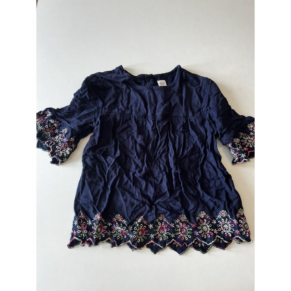 GAP Girls Kids Size S Small Shirt Top Blouse‎ 1/2 Short Sleeve Blue Embroidered